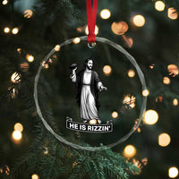Christian Football Lover Crystal Glass Ornament He Is Rizzin Funny Gift - Wonder Print Shop