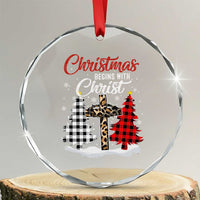 Christmas Begins With Christ Crystal Glass Ornament Leopard Cross Plaid Xmas Tree TS11