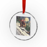 Christmas Bigfoot Skiing Crystal Glass Ornament Funny Santa Sasquatch Snowboard Ski Lover Skier - Wonder Print Shop
