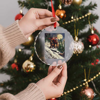 Christmas Bigfoot Skiing Crystal Glass Ornament Funny Santa Sasquatch Snowboard Ski Lover Skier - Wonder Print Shop