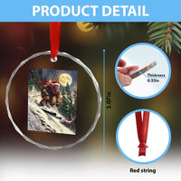 Christmas Bigfoot Skiing Crystal Glass Ornament Funny Santa Sasquatch Snowboard Ski Lover Skier - Wonder Print Shop