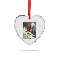 Christmas Bigfoot Skiing Heart Crystal Glass Ornament Funny Santa Sasquatch Snowboard Ski Lover Skier - Wonder Print Shop