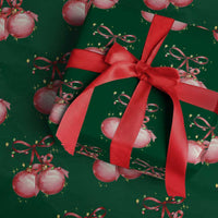 Christmas Coquette Pink Baubles Bow Wrapping Paper Roll - Wonder Print Shop