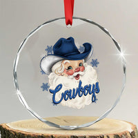 Christmas Cowboys Fan Crystal Glass Ornament Funny Xmas American Football Blue Santa - Wonder Print Shop