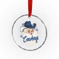 Christmas Cowboys Fan Crystal Glass Ornament Funny Xmas American Football Blue Santa - Wonder Print Shop