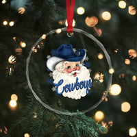 Christmas Cowboys Fan Crystal Glass Ornament Funny Xmas American Football Blue Santa - Wonder Print Shop