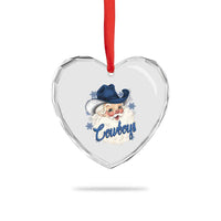 Christmas Cowboys Fan Heart Crystal Glass Ornament Funny Xmas American Football Blue Santa - Wonder Print Shop