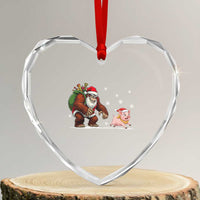 Christmas Cryptid Farm Life Gift Heart Crystal Glass Ornament Funny Bigfoot Chasing Pig - Wonder Print Shop