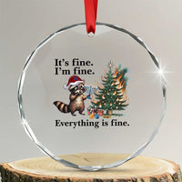 Christmas Hanukkah Racoon Crystal Glass Ornament Funny Its Fine I Am Fine Everything Is Fine - Wonder Print Shop