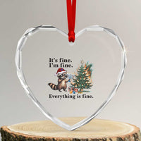 Christmas Hanukkah Racoon Heart Crystal Glass Ornament Funny Its Fine I Am Fine Everything Is Fine - Wonder Print Shop