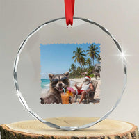 Christmas In July Raccoon And Santa Crystal Glass Ornament Tropical Summer Vacation Graphic