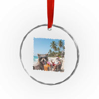 Christmas In July Raccoon And Santa Crystal Glass Ornament Tropical Summer Vacation Graphic
