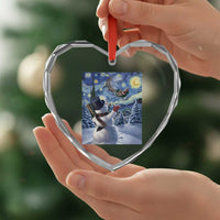 Christmas Snowman Starry Night Heart Crystal Glass Ornament - Wonder Print Shop