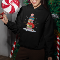 Christmas Hoodie Snowman Library Book Stack Winter Librarian - Wonder Print Shop