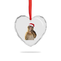 Christmas Thinking Monkey Meme Humor Brainrot Heart Crystal Glass Ornament - Wonder Print Shop