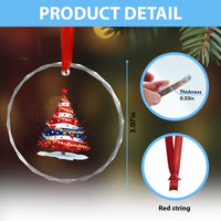 Christmas Tree American Flag Patriotic Crystal Glass Ornament TS14