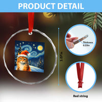 Christmas Van Gogh Cat Crystal Glass Ornament TS12