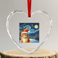 Christmas Van Gogh Cat Heart Crystal Glass Ornament - Wonder Print Shop