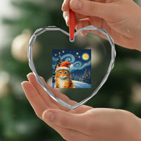 Christmas Van Gogh Cat Heart Crystal Glass Ornament - Wonder Print Shop
