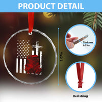 Classic Big Block Blower Crystal Glass Ornament Patriotic Racing Engine American Flag Christian Cross