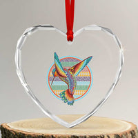 Colorful Geometric Tribal Hummingbird Heart Crystal Glass Ornament Southwest Pattern Graphic