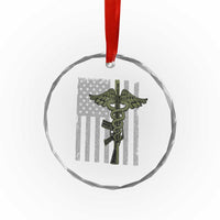 Combat Medic Soldier Crystal Glass Ornament Caduceus Vintage American Flag TS11