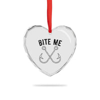 Cool Catchy Angler Heart Crystal Glass Ornament Retro Bite Me Bass Fishing Fishermen