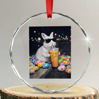 Cool Easter Bunny Drinking Iced Coffee Graphic Crystal Glass Ornament Funny Sunglasses Rabbit Spring Aesthetic