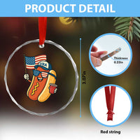 Cool Patriotic Hot Dog Crystal Glass Ornament Funny 4th of July Cookout 4th of July American Flag TS02