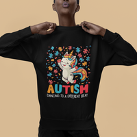 Autism Awareness Sweatshirt Puzzle Unicorn Dancing To A Different Beat - Wonder Print Shop