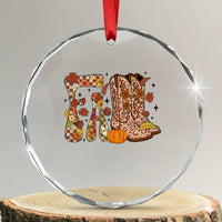 Cowboy Fall Season Thanksgiving Western Boots Pumpkin Crystal Glass Ornament TS11
