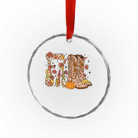 Cowboy Fall Season Thanksgiving Western Boots Pumpkin Crystal Glass Ornament - Wonder Print Shop