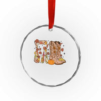Cowboy Fall Season Thanksgiving Western Boots Pumpkin Crystal Glass Ornament TS11