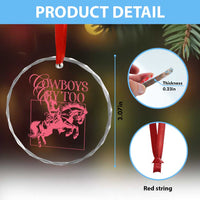 Cowboys Cry Too Crystal Glass Ornament Western Rodeo Cowgirl Cowboy Aesthetic Pink - Wonder Print Shop