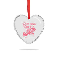 Cowboys Cry Too Heart Crystal Glass Ornament Western Rodeo Cowgirl Cowboy Aesthetic Pink - Wonder Print Shop