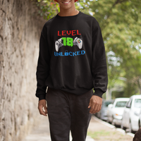 Gamer Birthday Sweatshirt Day Of Birth Level 18 Unlocked Video Game - Wonder Print Shop