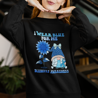 I Wear Blue For Me Diabetes Awareness Gnome Girl Women Warrior Diabetic Sweatshirt - Wonder Print Shop