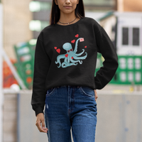 Valentine's Day Sweatshirt Octopus With Heart Balloons Cute Love Letter - Wonder Print Shop