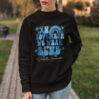 In November We Wear Blue Groovy Diabetic Diabetes Awareness Sweatshirt - Wonder Print Shop