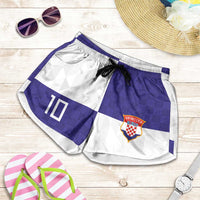 Croatia Football Custom Shorts for Women Checkerboard Pattern with Glagolitic Script Away Color