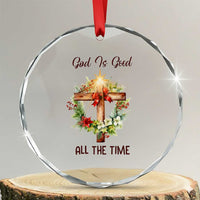 Cross Christian Christmas Crystal Glass Ornament God Is Good All The Time TS14