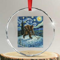 Cryptid Hockey Bigfoot Starry Night Inspired Funny Gift Crystal Glass Ornament - Wonder Print Shop