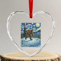 Cryptid Hockey Bigfoot Starry Night Inspired Funny Gift Heart Crystal Glass Ornament - Wonder Print Shop