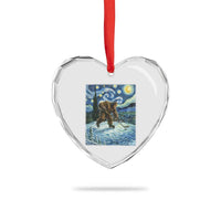 Cryptid Hockey Bigfoot Starry Night Inspired Funny Gift Heart Crystal Glass Ornament - Wonder Print Shop