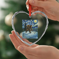 Cryptid Hockey Bigfoot Starry Night Inspired Funny Gift Heart Crystal Glass Ornament - Wonder Print Shop