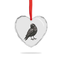 Curious Raven Crow Heart Crystal Glass Ornament Vintage Dark Academia Gothic Black Bird Graphic