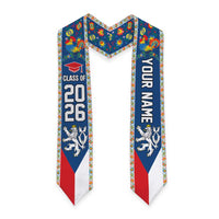 Custom Czech Republic Graduation Stole Czech Lion Folk Art Pattern