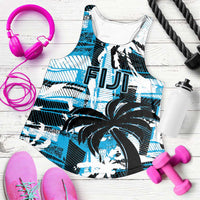 Custom Fijian Rugby Women Racerback Tank Grunge Palm Stylized
