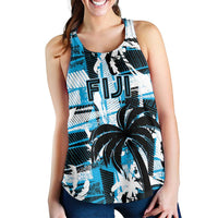 Custom Fijian Rugby Women Racerback Tank Grunge Palm Stylized