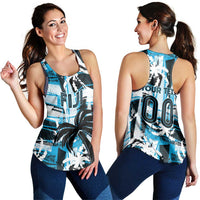 Custom Fijian Rugby Women Racerback Tank Grunge Palm Stylized